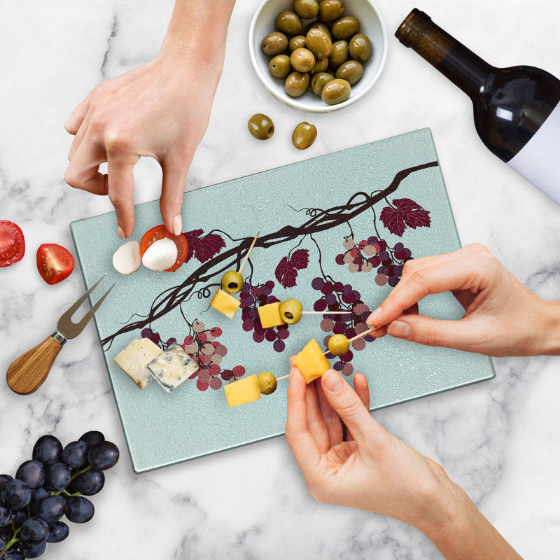 Fruit Tempered Glass Cutting Board Vine Colours Grape Branch Art Dark Fuchsia and Dark Mauve