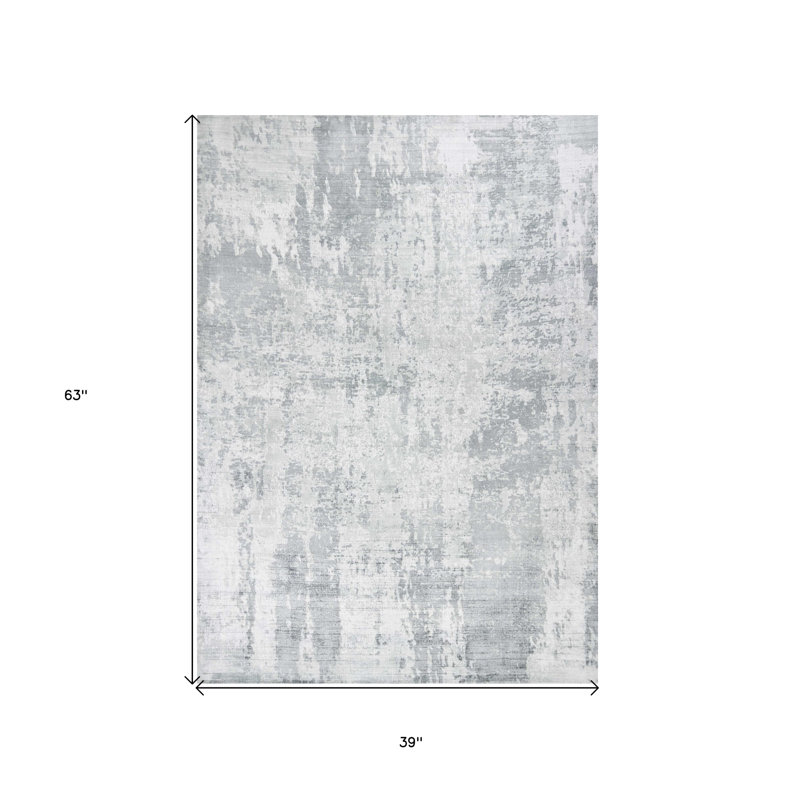 Tapis gris abstrait tissé à la main, Rectangle 3 pi 3 po x 5 pi 3 po