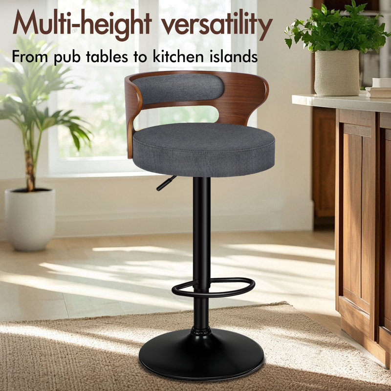 Upholstered Adjustable Height Counter Stool with Solid Wood Frame