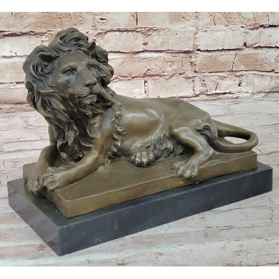 Sculpture signée Barye, lion d'Afrique, roi de la jungle, reposant sur bronze, art déco