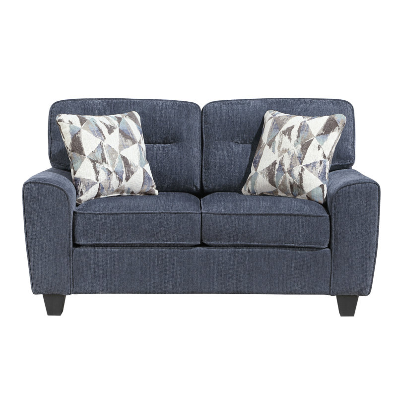 Causeuse en tissu de chenille durable avec coussins décoratifs, meubles de salon contemporains bleus, 1 pièce
