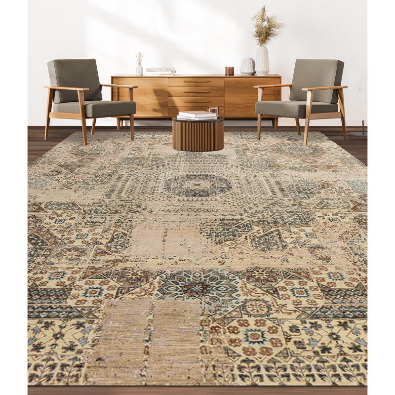 Geometric Area Rug in Beige, Rectangle 6' x 9'