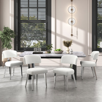 Modern Boucle Dining Chairs Teddy Upholstered Dining Room Chairs Kitchen Chair With Metal Legs Mid Century Modern Chair For Dining Room, Kitchen