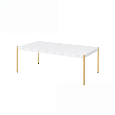 Blanc moderne et glamour Table basse dorée pour le salon - Assemblage facile, décoration polyvalente