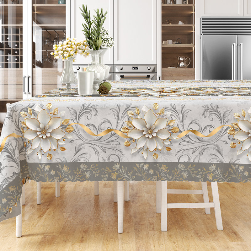 1pc elegant white and gold floral Lillo with a retro silver-gray luxury style, embossed edges, and durable woven polyester fabric, suitable for home kitchen, outdoor garden, festival gatherings, restaurant and banquet decoration