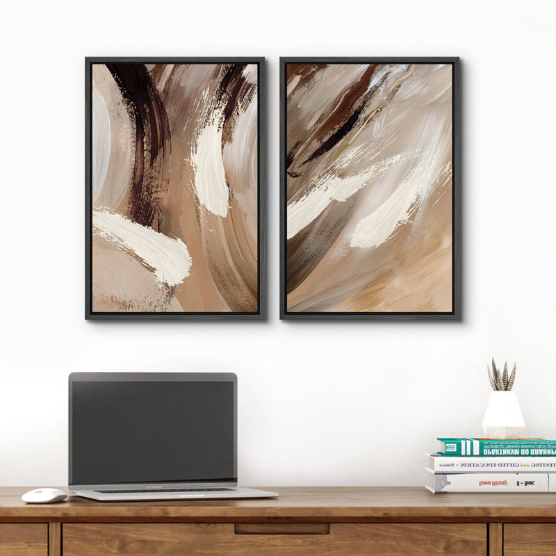 «Abstract Neutral Brown Paint Effect», reproduction d'art numérique sur toile encadrée, Noir, noir, noir, noir