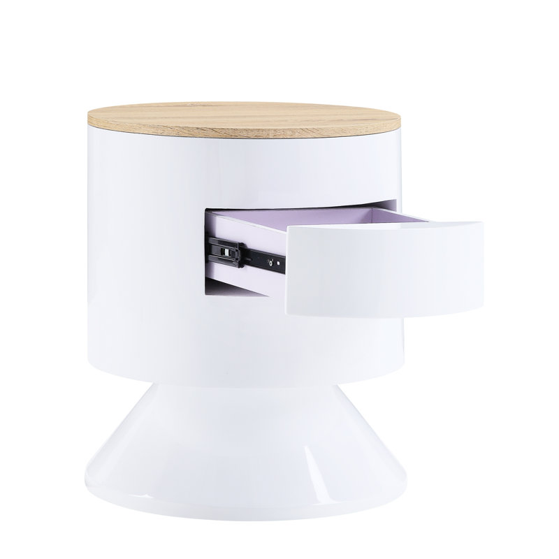 Table d'appoint blanche ultrabrillante avec utilitaire et rangement - entièrement assemblée, installation rapide - caractéristiques de présentation assemblées