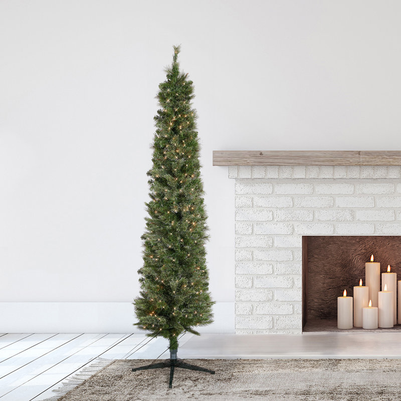 Home Heritage 9 Foot Pre-Lit Artificial Stanley Pencil Christmas Tree With Stand, 5', Multi