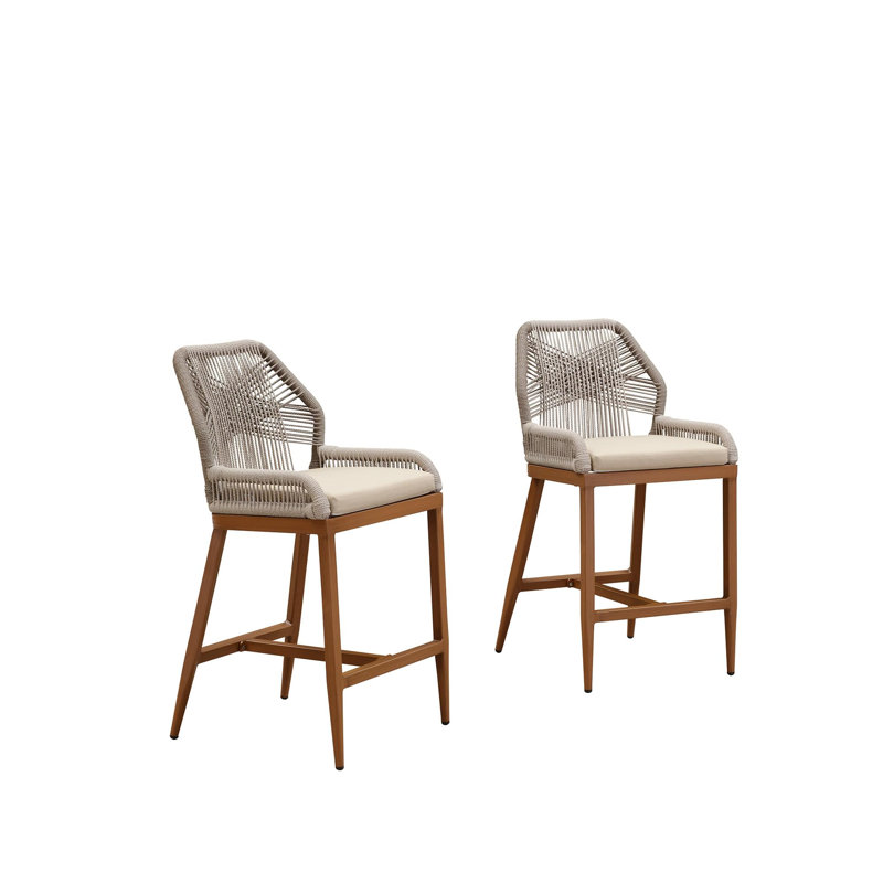 Tabouret de bar et de comptoir en aluminium avec dossier en H 24 po Sunbrella, Kaki