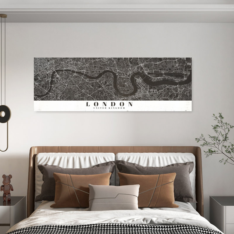 «London River Map», art abstrait moderne minimaliste, art mural de la ville, H 20 po x l 60 po