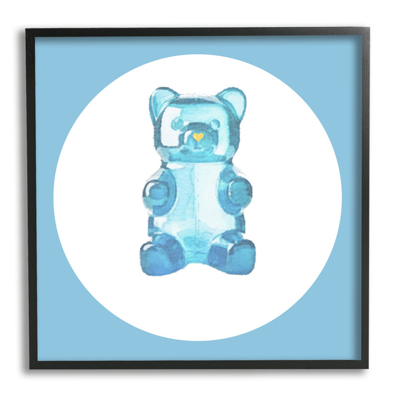 "Blue Gummy Bear" cmw-027, art mural personnalisé, H 12 po x l 12 po, Giclée encadrée noir minuit, Oui