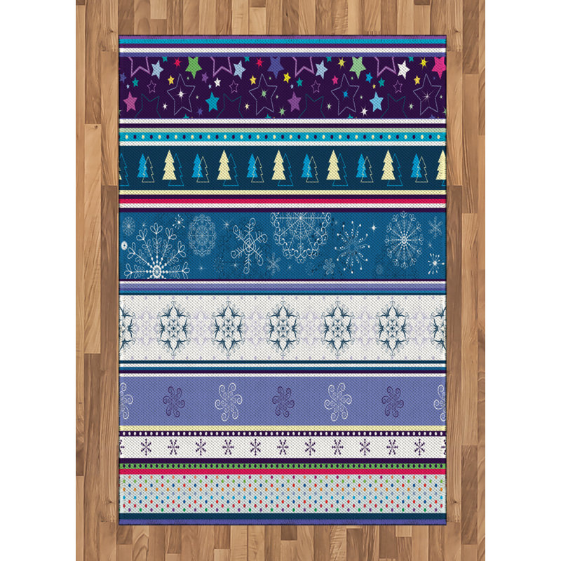 Striped High Density Long Fiber Poly Threads Decorative Area Rug Carpet, Rectangle 4' x 5'8"