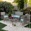 Ensemble de patio en osier 4 pièces avec plateau en verre Alyonna Gardens, turquoise / beige