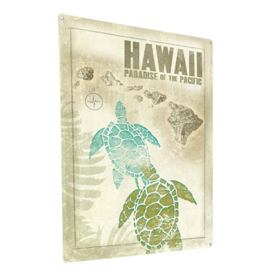 " Hawaii Paradise of the Pacific Map Turtle " Print