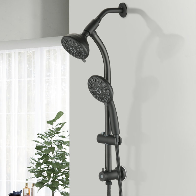 Douche spa à double tête avec boyau de 59 pouces et noir mat - Perceuse en acier inoxydable - Tige 2 têtes