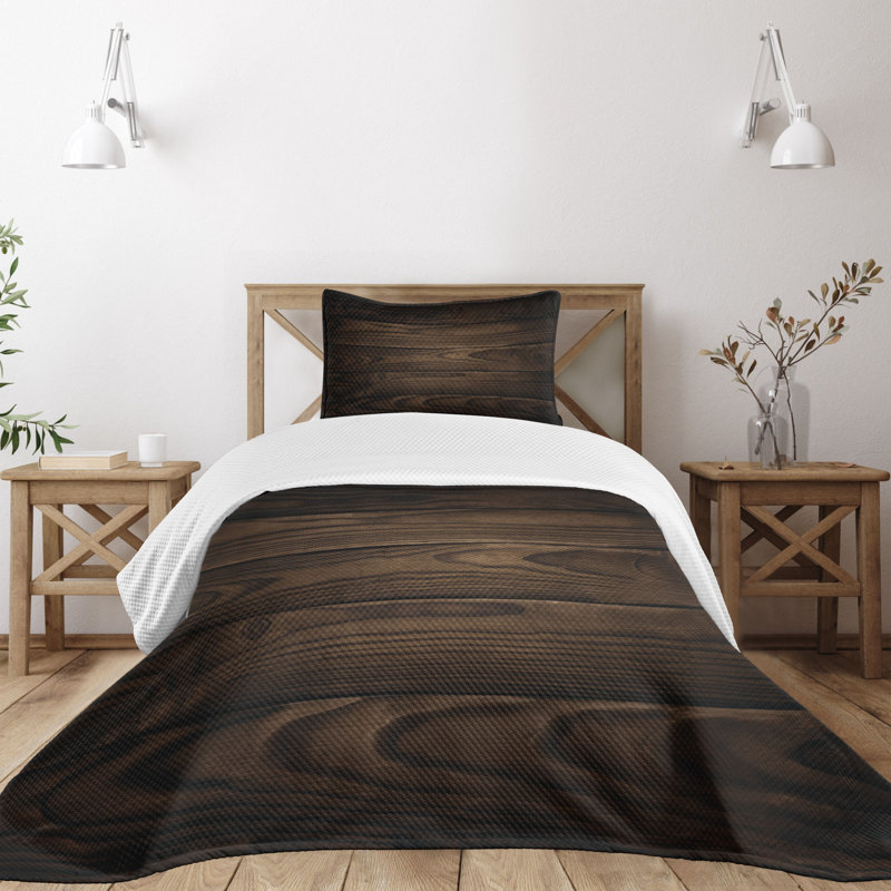 Twin White and Brown Quilted Bedspread Set