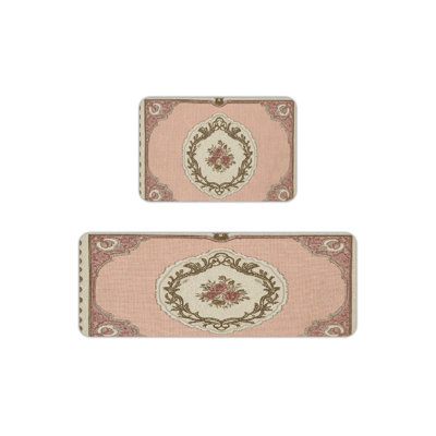 Black & White Highland Cow with Floral Accents Kitchen Mats, 2 Pcs Non Slip Kitchen Mats