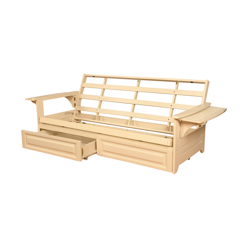 Johnte Full-size Futon Frame Includes Storage Drawers, Mattress Not Included   , Antique White