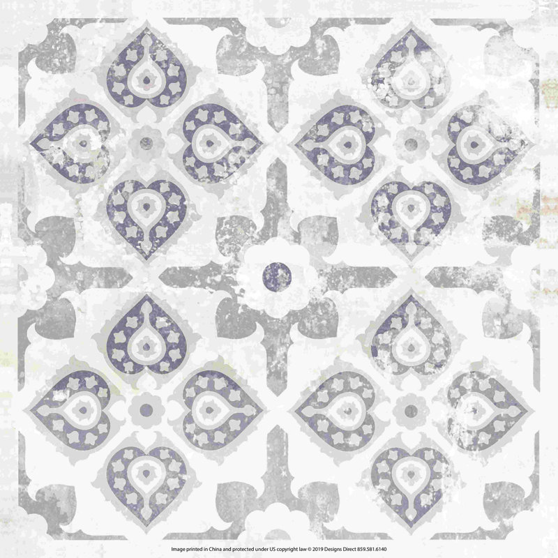 " Navy Grey Cream Medallion ", 12" W x 12" H