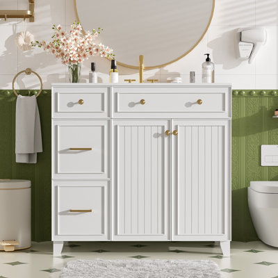 Dantrel 36 " Bathroom Vanity,Bathroom Cabinet with Resin Sink,Adjustable Storage Shelf, 2 Soft-close Doors