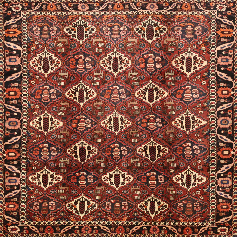 Tapis traditionnel brun / noir / beige, Rond 5 pi