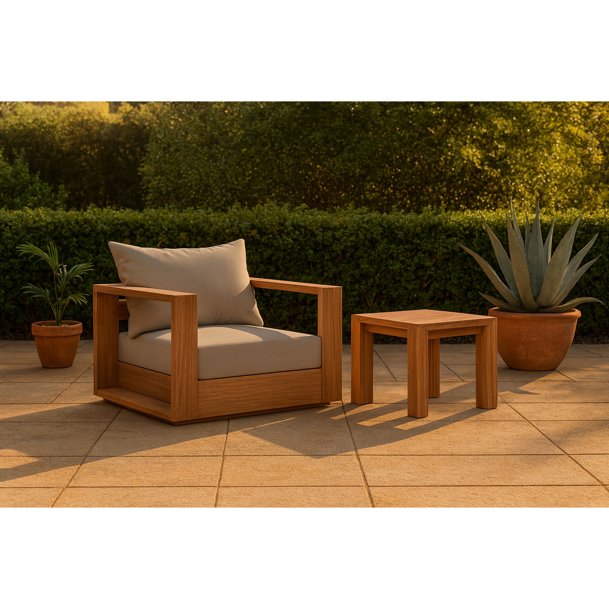 Gazel Teak Outdoor Lounge Chair, Gray