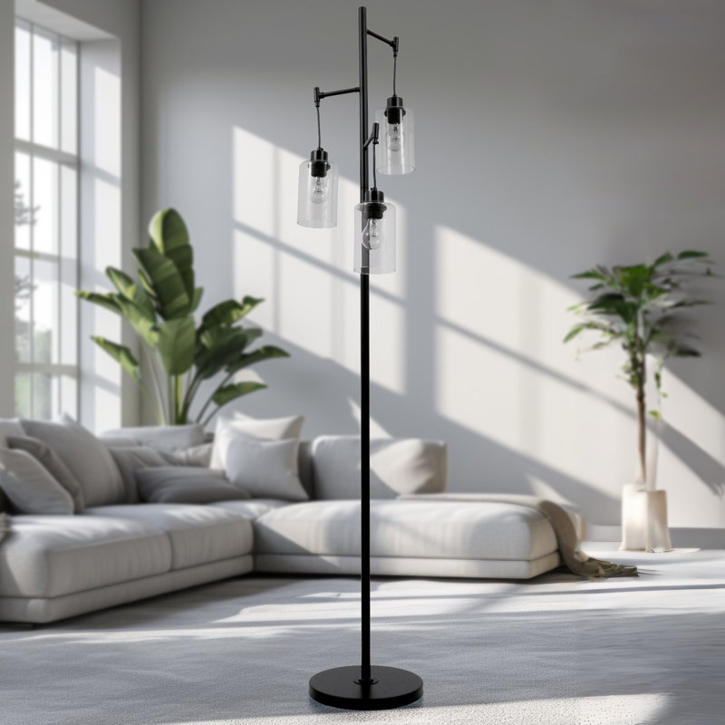Lampe sur pied d'arbre réglable avec 3 ampoules à abat-jour en verre