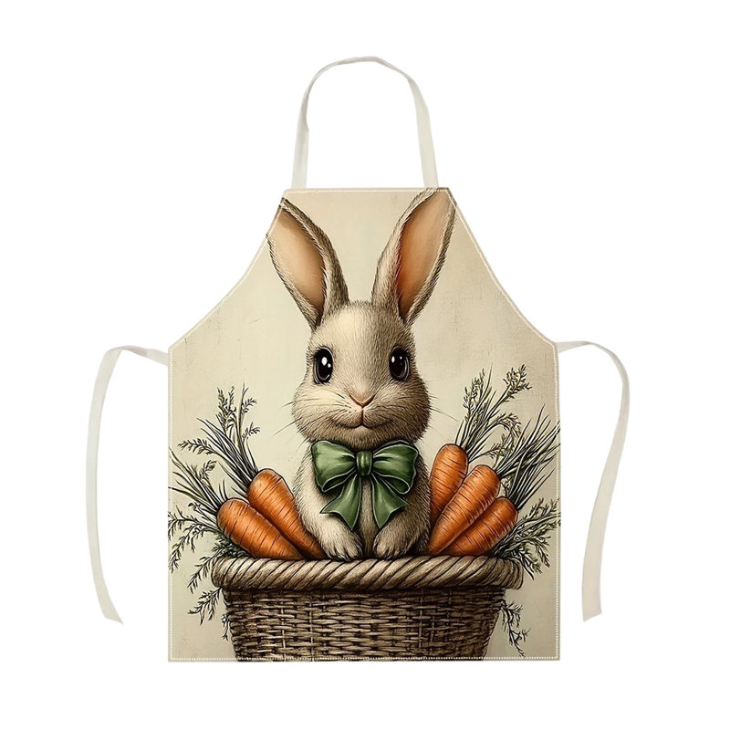 Easter Bunny Print Decorative Apron, Festive Party Kitchen Cooking Apron For Festive Decor, 26.8x21.7in Multicolor, D