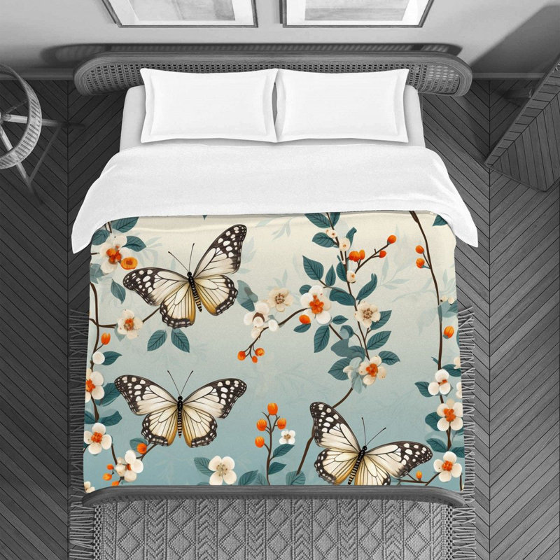 Butterfly Animal Blue Polyester Duvet Cover, King Duvet Cover