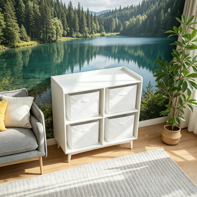Bacs à cubes de rangement blancs de 13 pouces avec façade en cuir et poignées, paniers de rangement pliables pour tablettes, placard et bibliothèque, paquet de 4