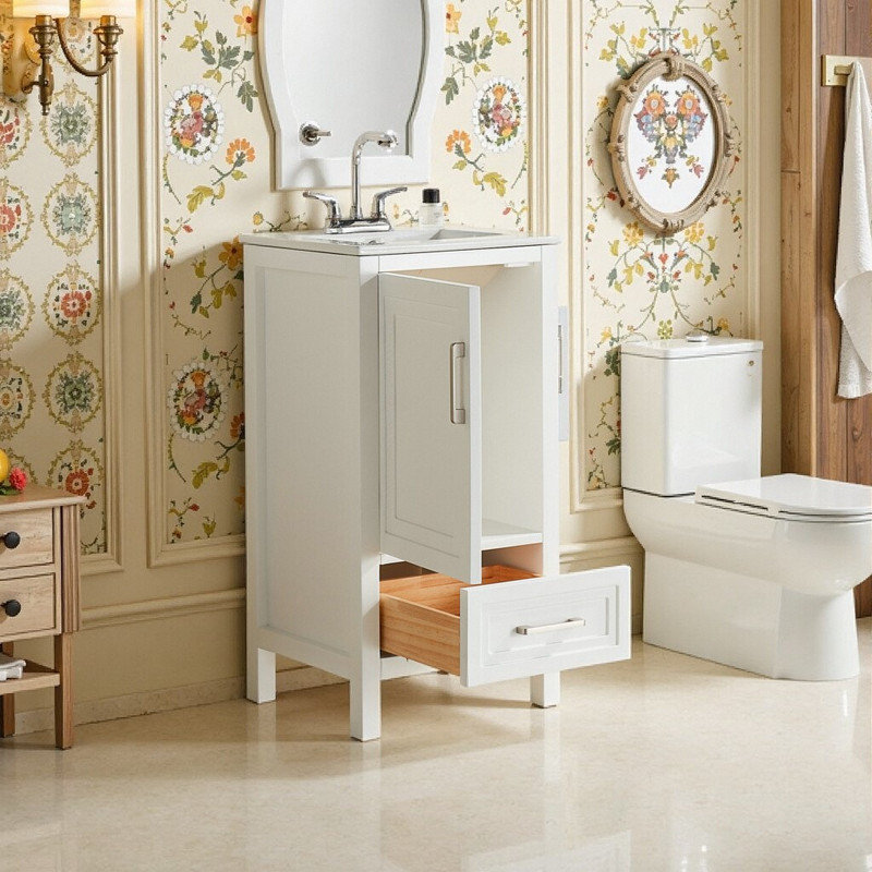 18 Inch Freestanding Solid Wood Bathroom Vanity With Countertop Fully Assembled, White