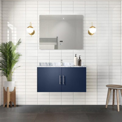 Meuble-lavabo bleu marine avec comptoir en marbre Miroir - Tiroir spacieux et durable, mécanisme de fermeture en douceur, espace de rangement, glissière