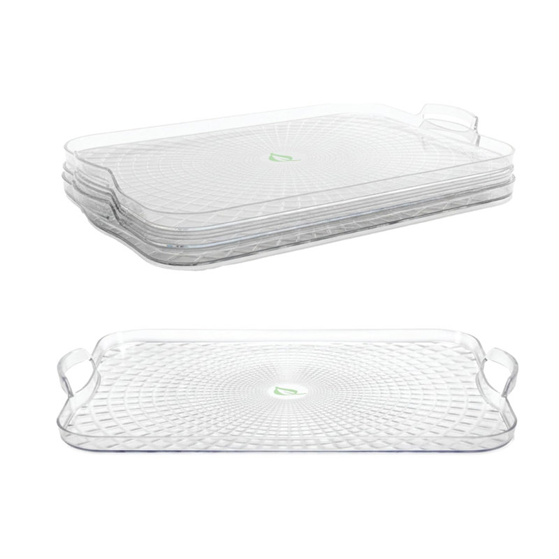 Plateau rectangulaire en plastique transparent de 18 po x 13 po avec poignées Ecoqualité - Plateau de service rectangulaire pour amuse-gueules, desserts, collations, traiteurs, fêtes et présentoirs de buffet (1)