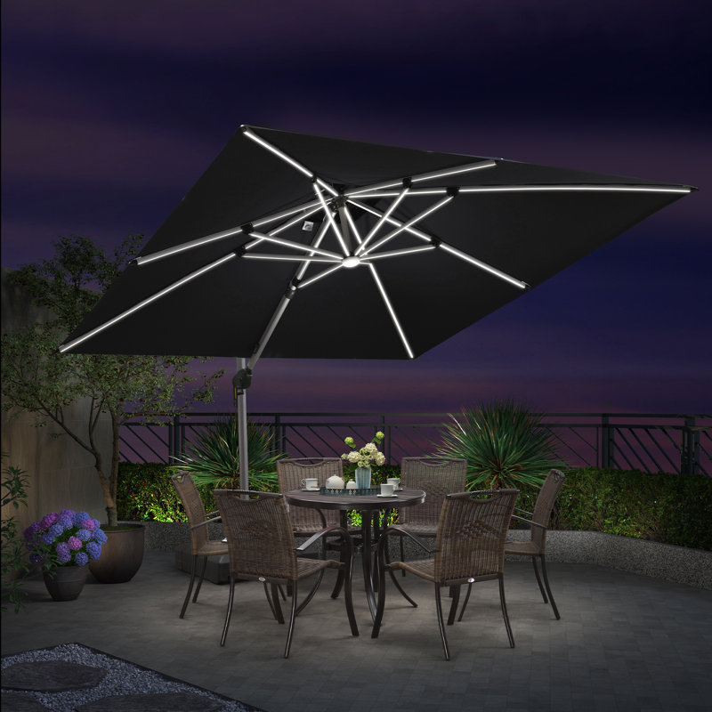 Parasol en porte-à-faux carré avec base 10 pi x 10 pi Lime, noir, L 118 po x P 118 po, Noir