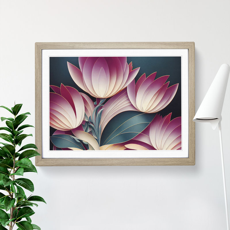 Charming Flowers Art Deco - Single Picture Frame Print, Oak, 25cm H x 34cm W x 2cm D