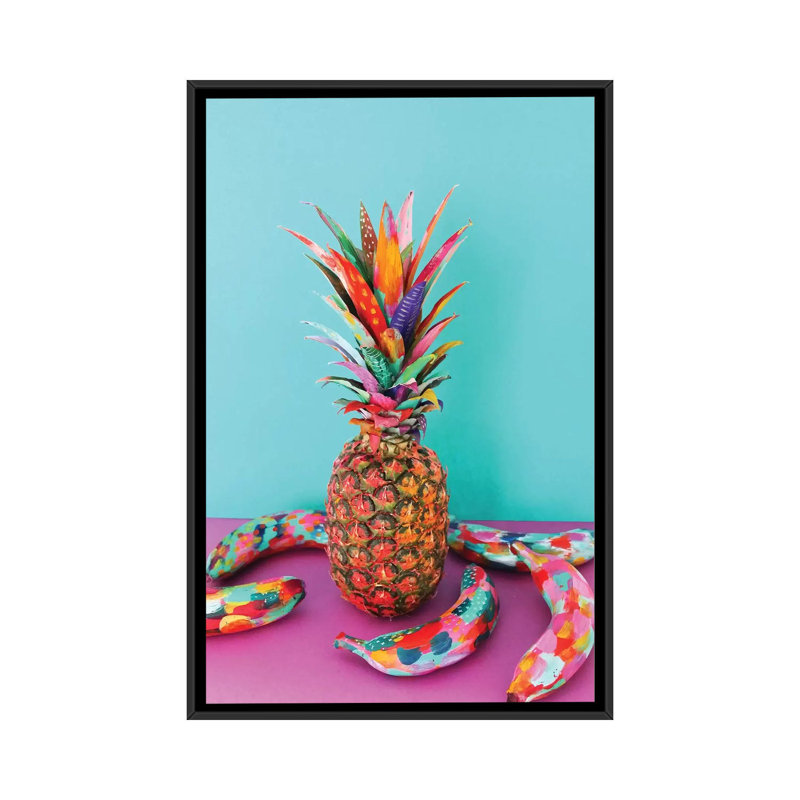 Ananas & bananes par EttaVee-impression d’art graphique, H 26 po x l 18 po x P 1,5 po, Toile avec cadre noir, Pas de tapis