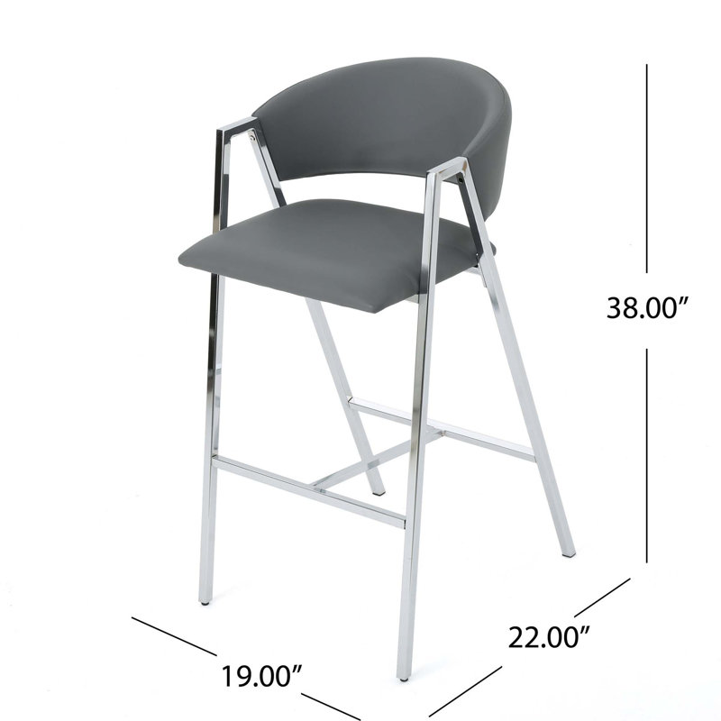 BAR CHAIR MP2(set of 2)  28" Bar Stool features  chrome finish A-shaped frame, Grey, Silver