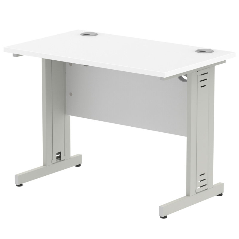 Impulse Metal Base Computer Desk, 73cm H x 100cm W x 80cm D, Silver, White