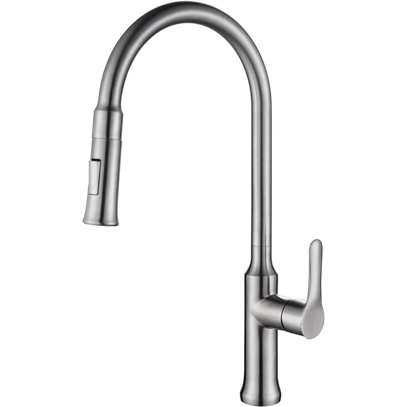 Robinet de cuisine à poignée simple pull down Lily, Acier inoxydable