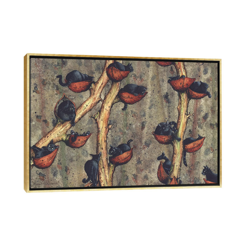 « Catkins » par Maggie Vandewalle-reproduction d’art, Toile encadrée d'or, H 26 po x l 40 po x 1,5 po, Pas de tapis