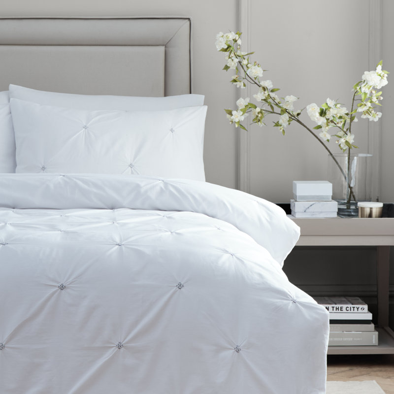 Elysia Cotton Duvet Cover Set Set, Double Duvet Cover + 2 Standard Pillowcases, Black