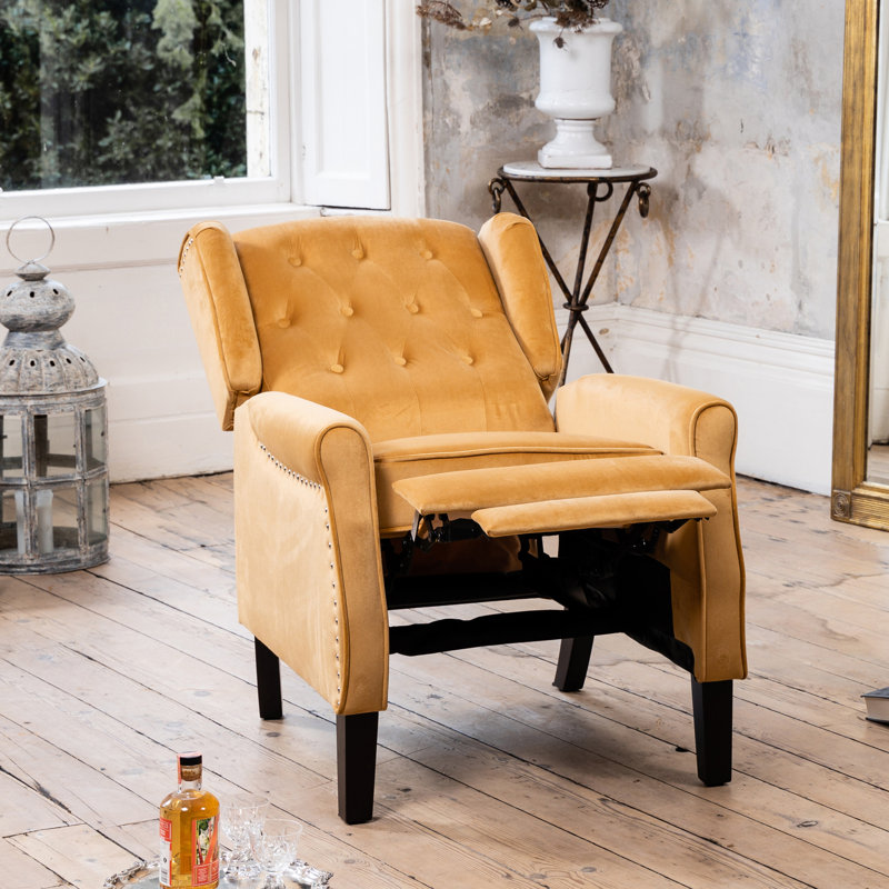 Ailith 70cm Wide Velvet Wing Chair Recliner, Yellow