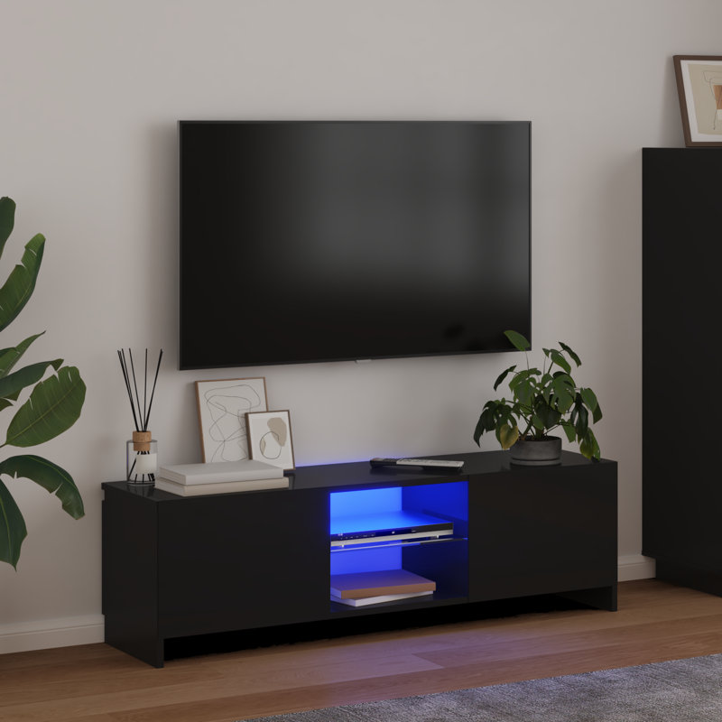 vidaXL TV Cabinet with LED Lights Black 120x30x36 cm, Black, 47.2"