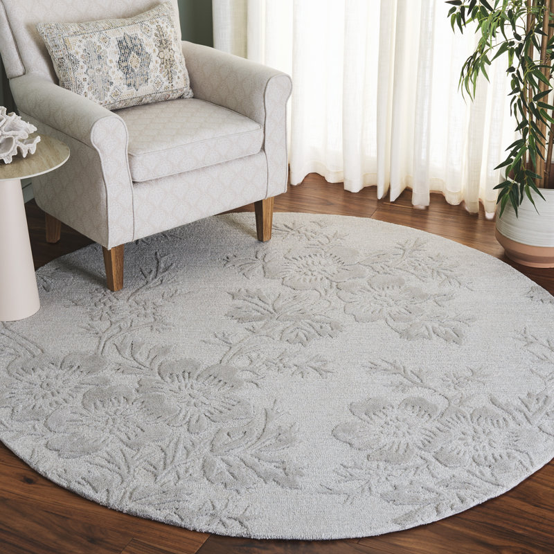 Glamour 151 Hand Tufted Wool/Cotton/Viscose Floral Rug in Light Green, Round 6'