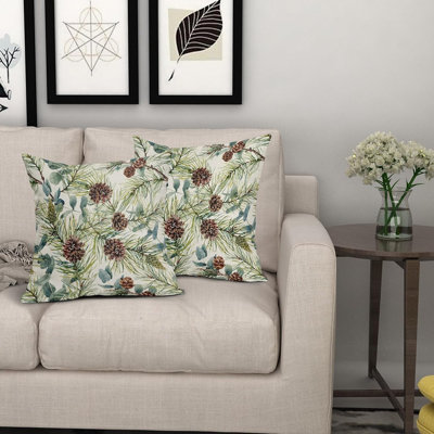 Ensemble de 2 housses de coussin floral 18 x 18 pouces, impression de feuille de fleur aquarelle verte à thème rustique de Noël, housse de coussin décorative, housse de coussin d'extérieur, décor de canapé de maison de campagne