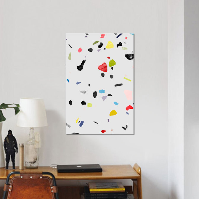 " Painted Terrazzo I " by LEEMO, 26" H x 18" W x 1.5" D, Black Framed Canvas, No Mat