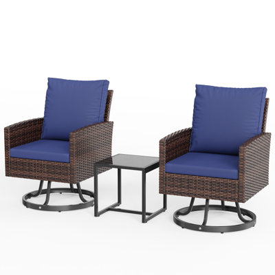 2 - Person Outdoor Swivel Wicker Seating Group With Side Table