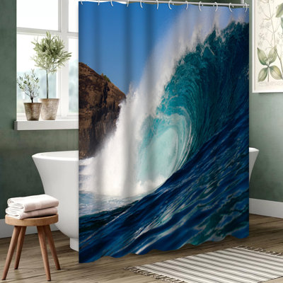 Indonesia Surfing Wave Beach Shower Curtain with 12 Hooks