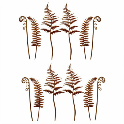 Ensemble de 12 piquets de jardin en métal brun pour fougères de jardin
