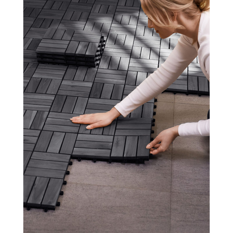 30cm L x 30cm W FSC® Certified Acacia Wood Interlocking Deck Tile, Grey